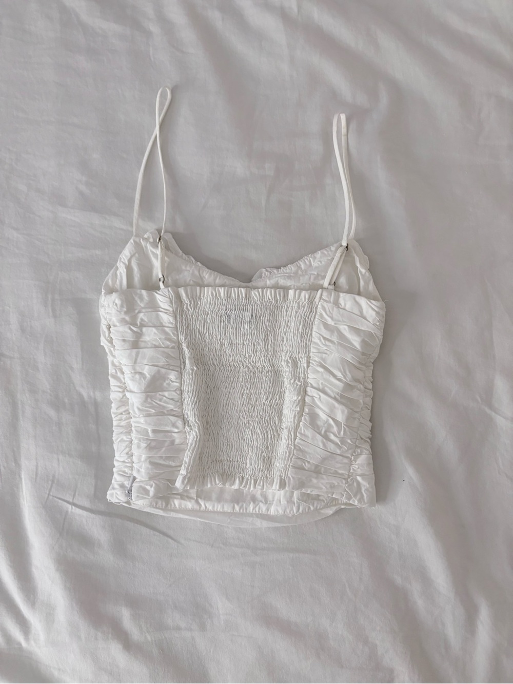 Zara White Ruffled Ruched Cami Top - Spaghetti Straps - Picture 3 of 5